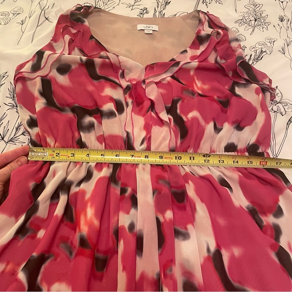 🎉HP🎉 Ann Taylor Loft Sleeveless V-Neck Flutter Dress -pink black white pattern - Picture 9 of 10